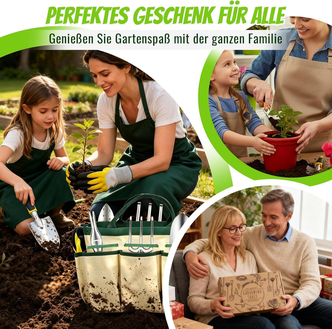QRD Gartengeräte Set 8 in 1 Gartenwerkzeug mit Aufbewahrungstasche Gartenschaufel mit Gummigriff Gar