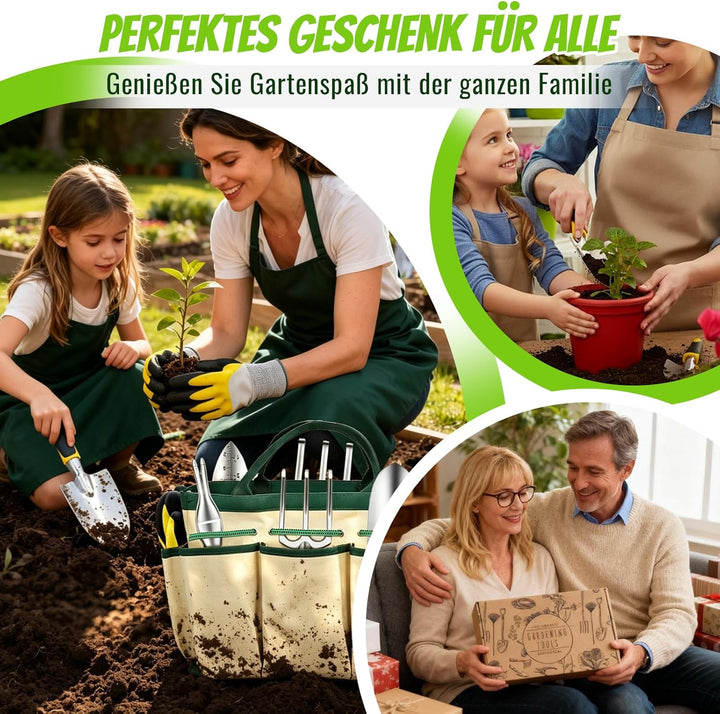 QRD Gartengeräte Set 8 in 1 Gartenwerkzeug mit Aufbewahrungstasche Gartenschaufel mit Gummigriff Gar