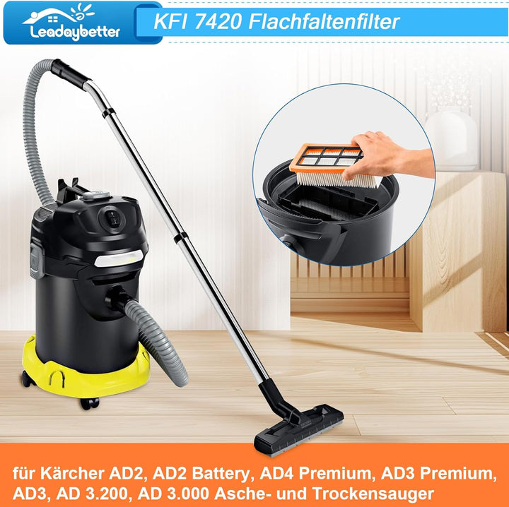 3 Stück KFI 7420 Flachfaltenfilter für Kärcher AD2, AD2 Battery, AD4 Premium, AD3 Premium, AD3, AD 3