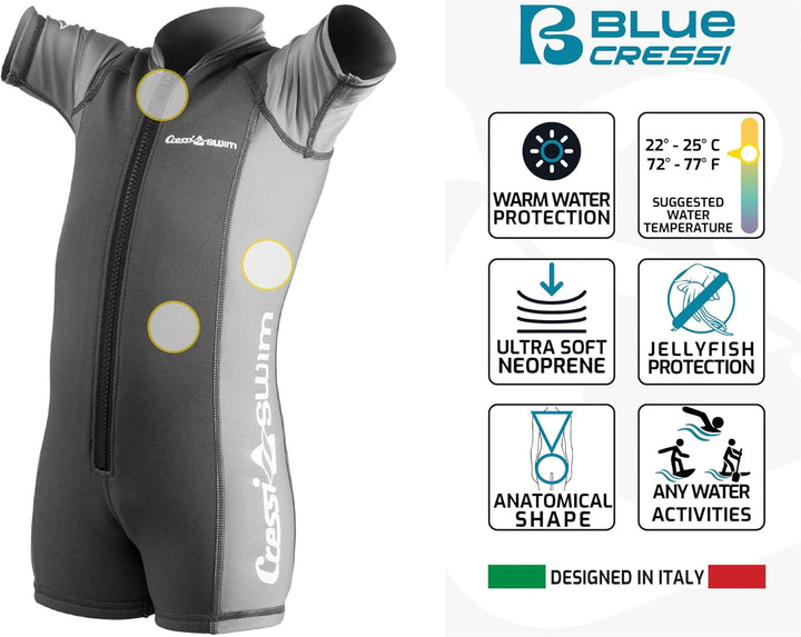 Cressi Kid Shorty Wetsuit 1.5 mm - Shorty Neoprenanzug für Kinder Ultra Stretch Neopren Blau/Hellbla