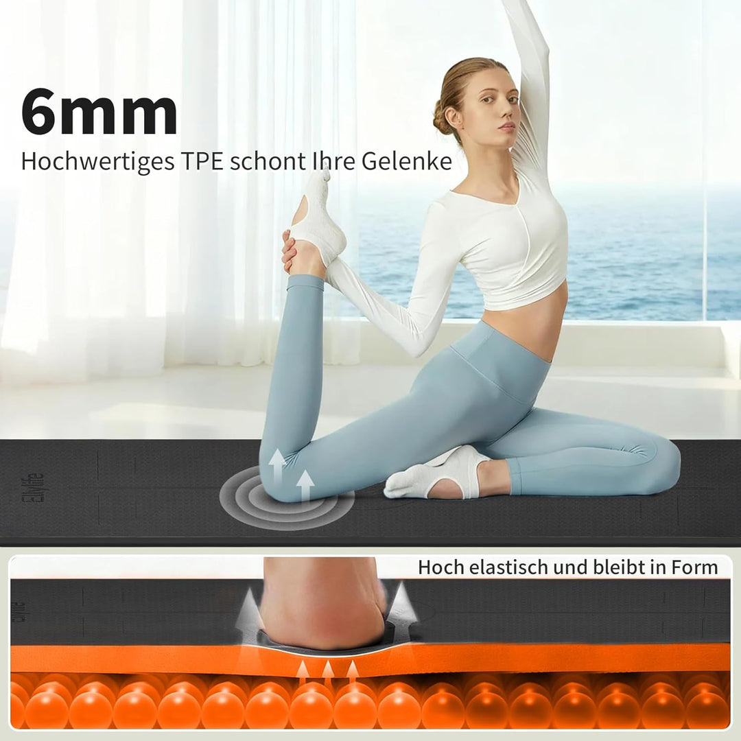 Yogamatte aus ECO Naturkautschuk & Hhautfreundlichem TPE, Extrem Rutschfest, Ausrichtungslinien, Ein