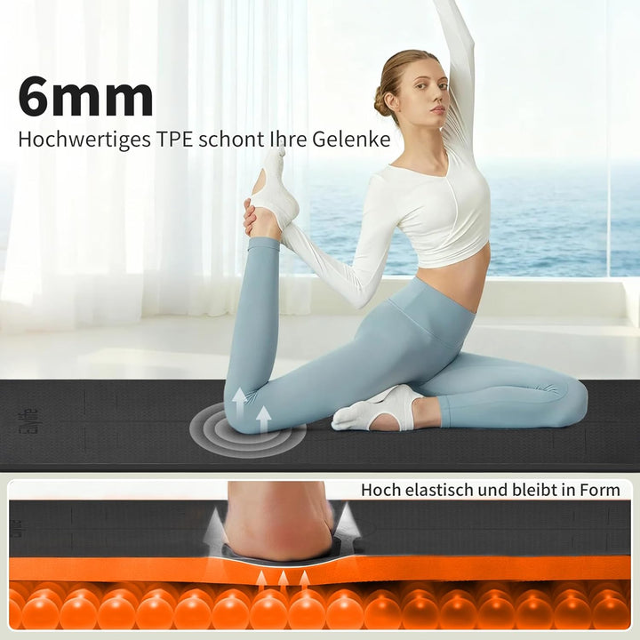 Yogamatte aus ECO Naturkautschuk & Hhautfreundlichem TPE, Extrem Rutschfest, Ausrichtungslinien, Ein