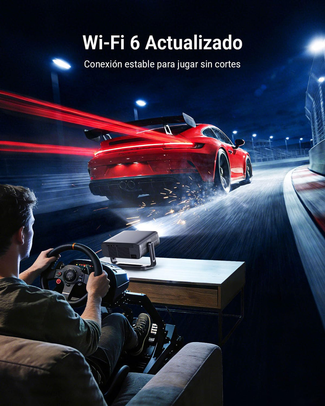 Smart Beamer [Google TV Stick ], 3000ANSI Projektor 4K Heimkino mit Netflix - Auto-Objektivabdeckung