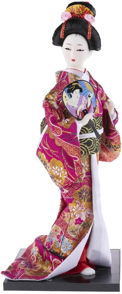 Asiatischer Puppe, japanische Dekoration, Geisha Kimono, Fuchsia, Fuchsia