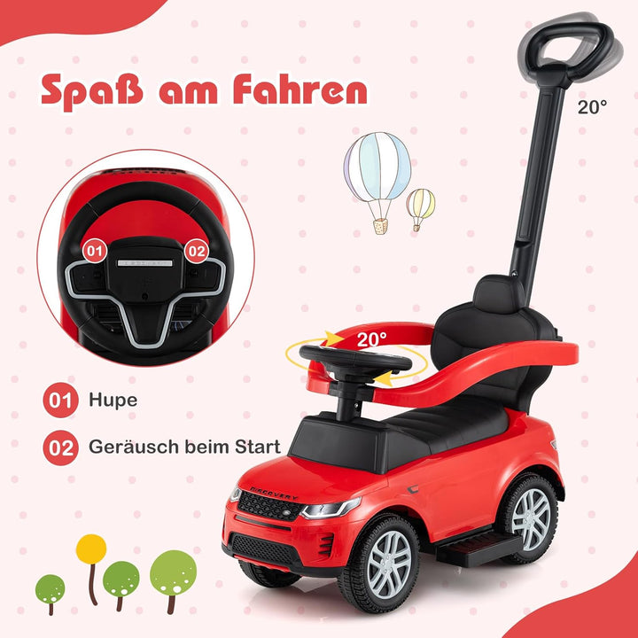 COSTWAY 3-in-1 Rutschauto mit Schiebestange, Rutschfahrzeug mit abnehmbarem Griff und Schutzbügel, R