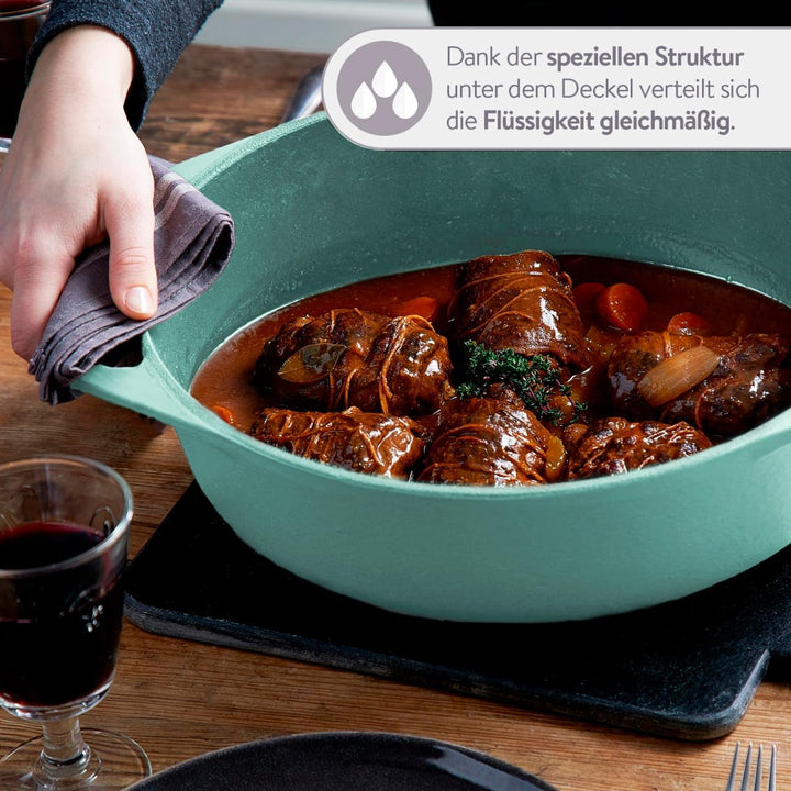 SPRINGLANE Cocotte mit Deckel, Mint, oval, 33 cm, 6,5 L, Gusseisen Bräter, Schmortopf Induktion Brät