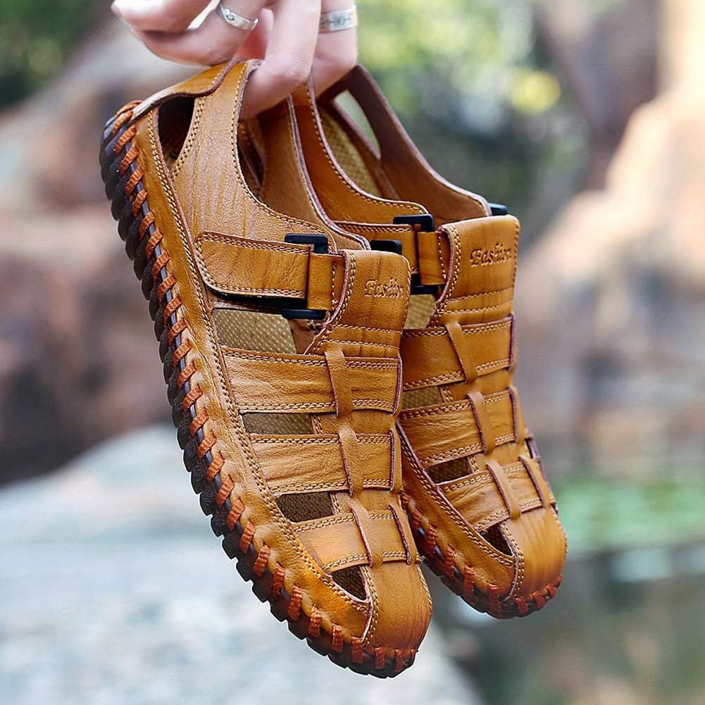 Moodeng Herren Sandalen Outdoor Leder Sommer Outdoorsandalen Sport Trekking Strand Geschlossene Klet