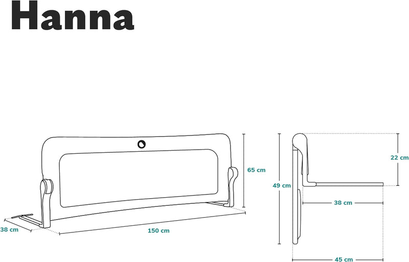 LIONELO Hanna Bettgitter Rausfallschutz 150 cm x 66 cm, zusammenklappbar um 180 Grad, luftiges Netz,