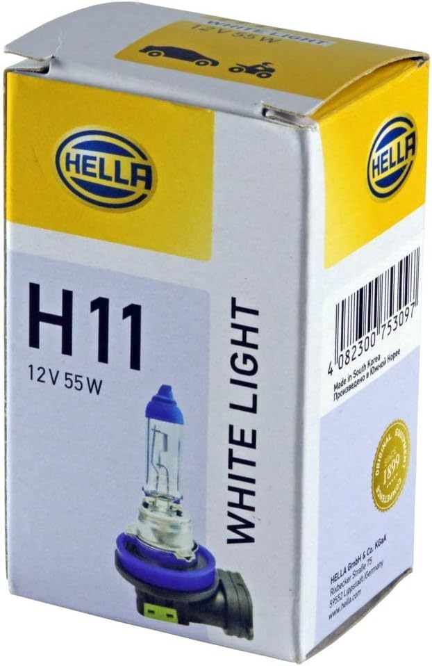 HELLA - Glühlampe - H11 - White light up to 4200 Kelvin - 12V - 55W - Sockelausführung: PGJ19-2 - Sc