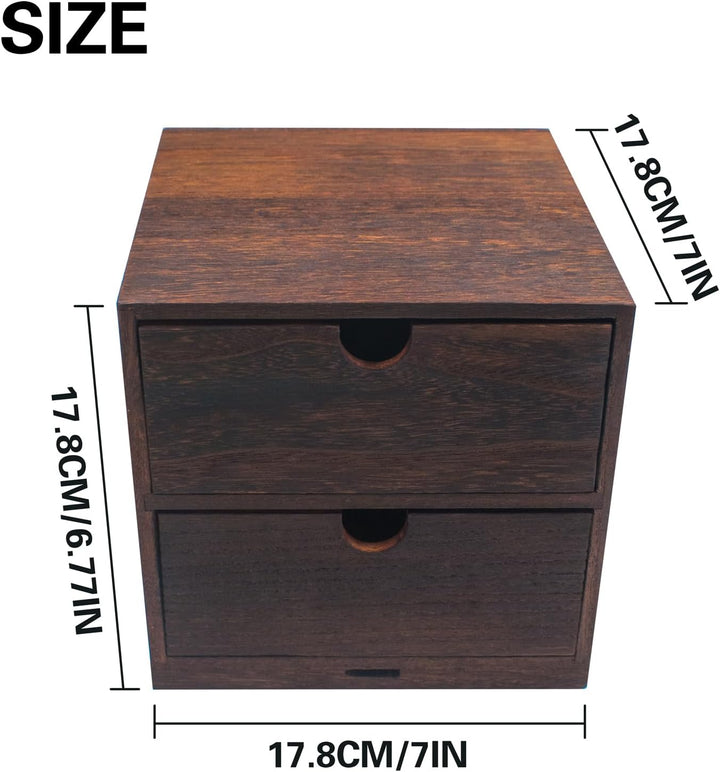 2-Fach Holz Schubladen Box Aufbewahrung, Vintage Schreibtisch Organizer für Schminke, Schmuck, Baste