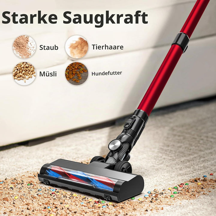 VEGREM Akku Staubsauger 25Kpa, Staubsauger Kabellos 160W mit 2 Saugmodi, LED-Leuchten, Cordless Vacu