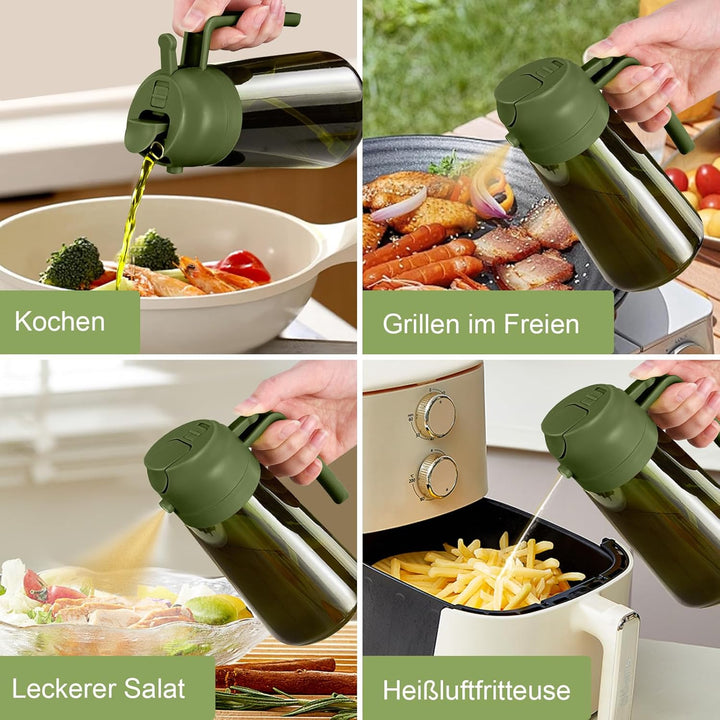 YARRAMATE 2 Stück 470ml Ölsprüher zum Kochen, 2-in-1 UV Schutz ölzerstäuber für die Küche, hochwerti