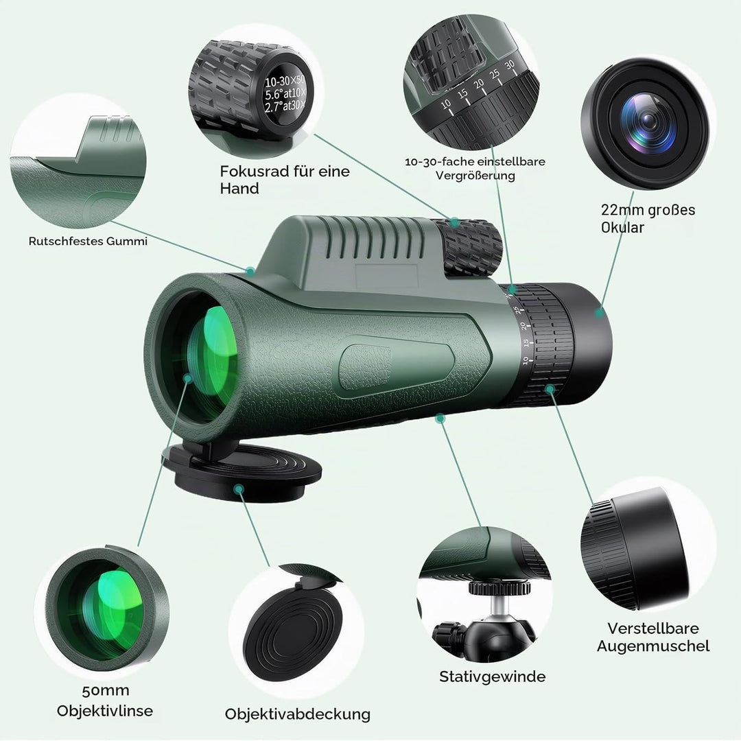 10-30 X 50 Monokular Teleskop Monokular Fernglas BAK4 Prisma Mehrschichtige Linsen Mit Stativ Handy-