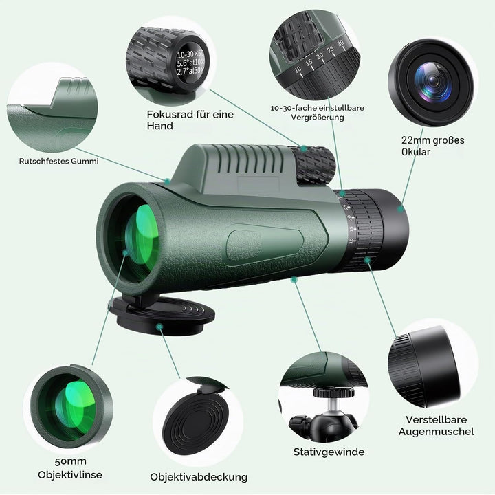 10-30 X 50 Monokular Teleskop Monokular Fernglas BAK4 Prisma Mehrschichtige Linsen Mit Stativ Handy-
