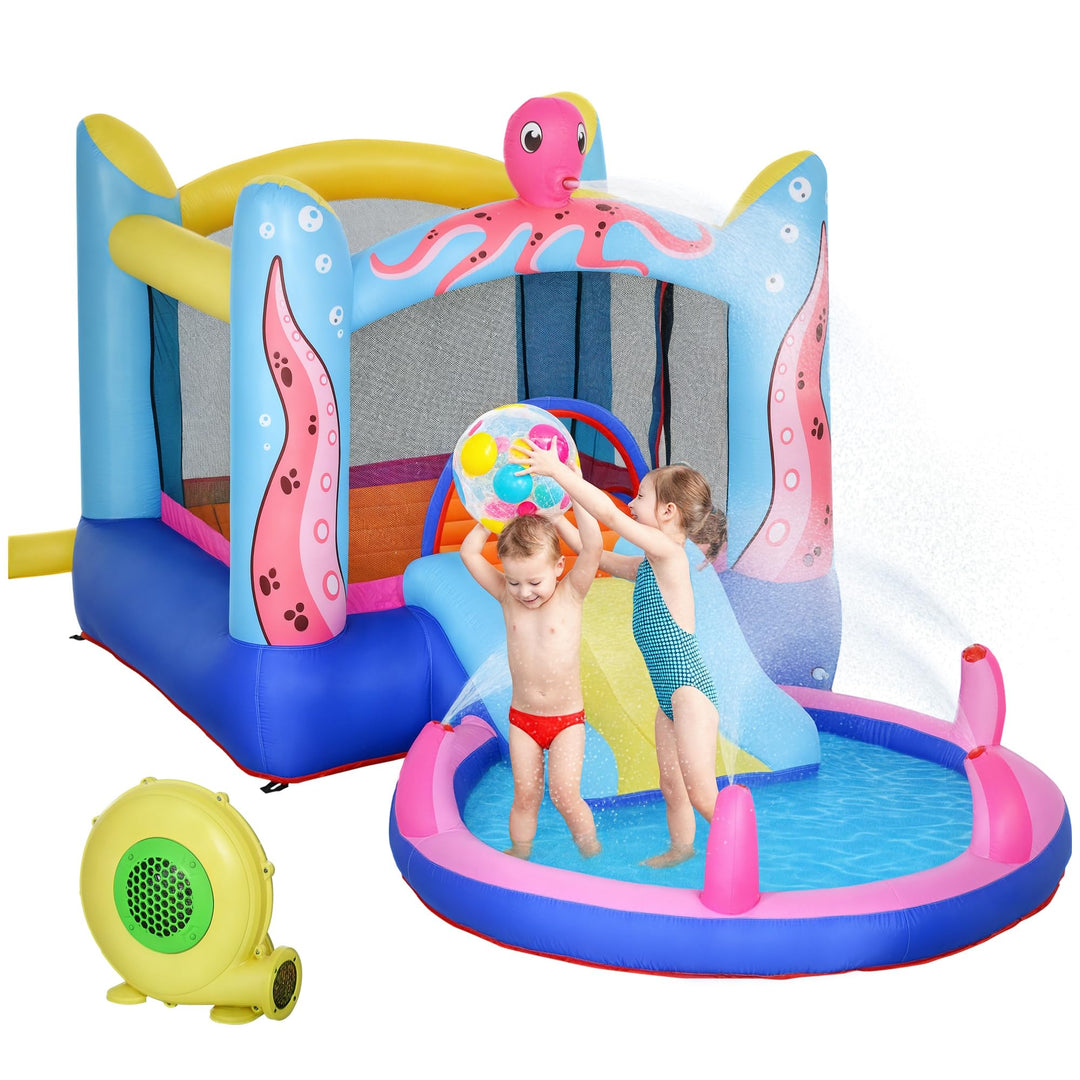 Outsunny Aufblasbare Hüpfburg mit Rutsche Springburg Spielburg Wasserpark für Kinder Trampolin aufbl