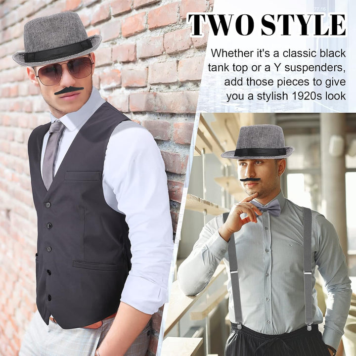 Blulu 1920er Herren Zubehör Gatsby Gangster Kleidung Kostüm Cosplay Outfit mit Weste Fedora Hut Tasc