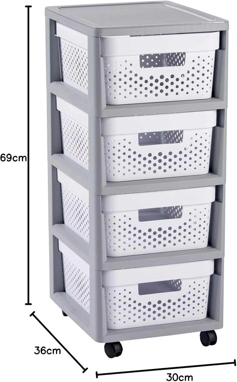 Curver Regal INFINITY mit 4 Schubladen 30.0x36.0x69.0 Grau/Weiss, 30.0x36.0x69.0 Grau/Weiss
