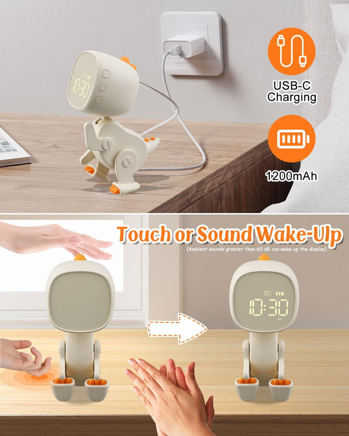 Digitaler Kinder Wecker Jungen Mädchen,Drei Alarmes,Dinosaurier Wecker mit Variabler Form,Schlummer,