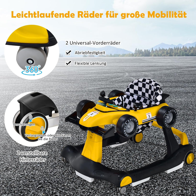 GOPLUS 4 in 1 Baby Lauflernhilfe, Lauflernwagen höhenverstellbar mit Licht & Musik, Baby Walker Auto