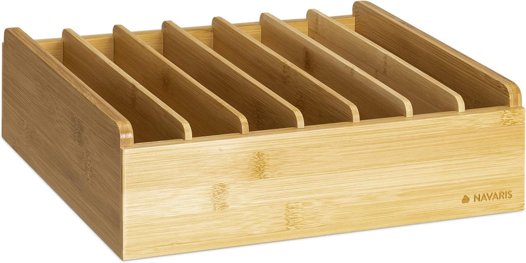 Navaris Deckelhalter aus Bambus - 7 Fächer verstellbar - Aufbewahrung für Deckel - Küchen Organizer