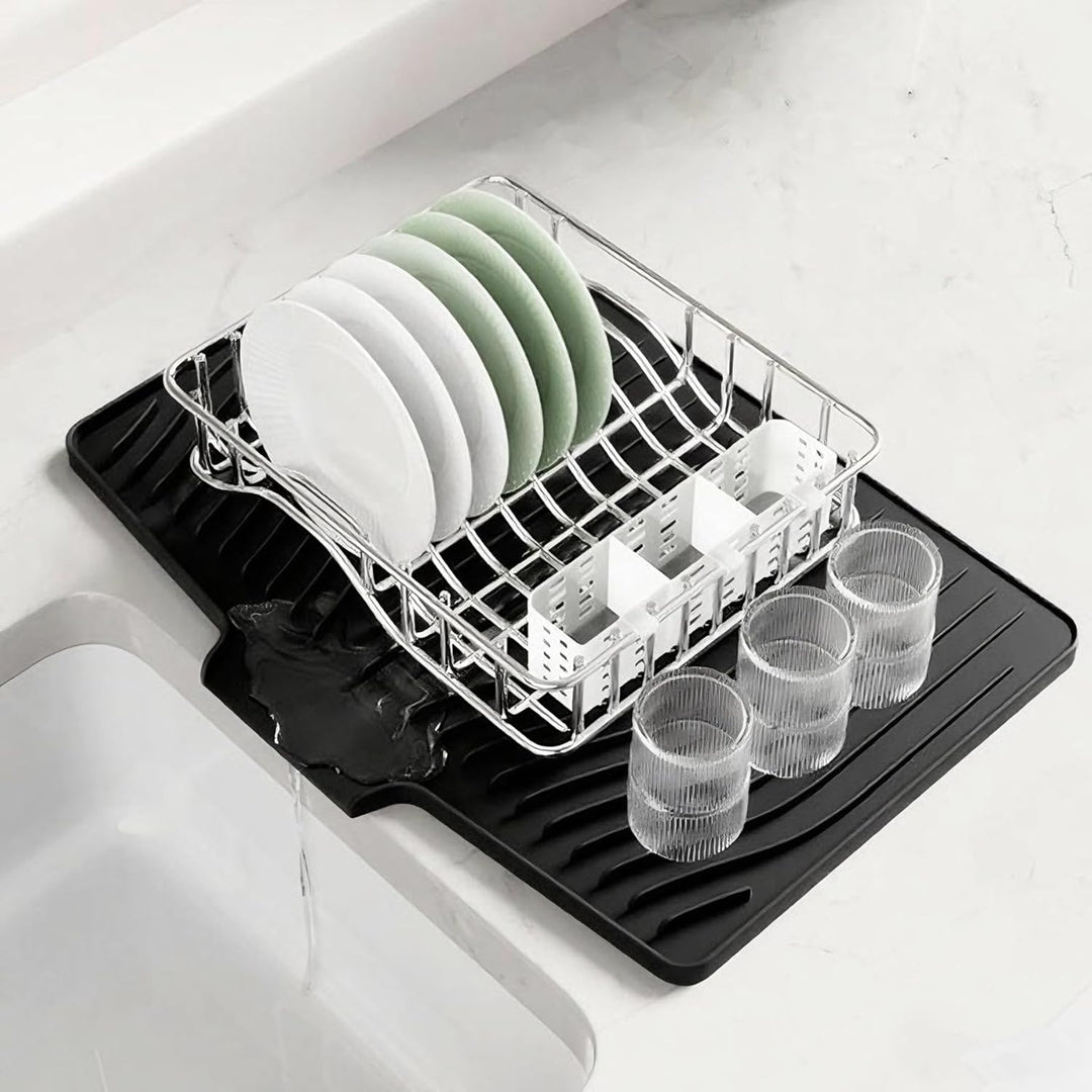 Premium Silikon Geschirr-Trockenmatte mit Gefälle-Design – Rutschfest, Hitzebeständig (bis 230°C), S