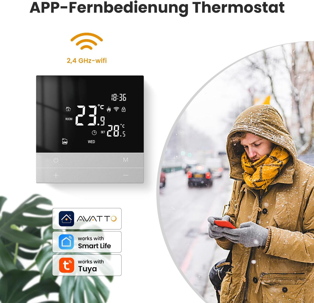 AVATTO Thermostat für Wasser Fussbodenheizung Stellantrieb Smart WiFi Thermostat Programmierbar Raum