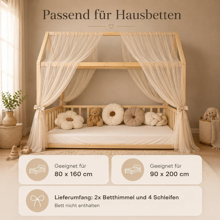 Baby Fancyroom Betthimmel für Hausbett Kinderbett, universell, Premium Tüll, 2-teilig, Hausbetthimme