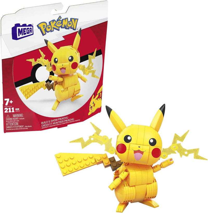 Mega Pokémon Figuren, Medium Pikachu Figur zum Zusammenbauen, Höhe: 10cm, beweglich, kompatibel mit