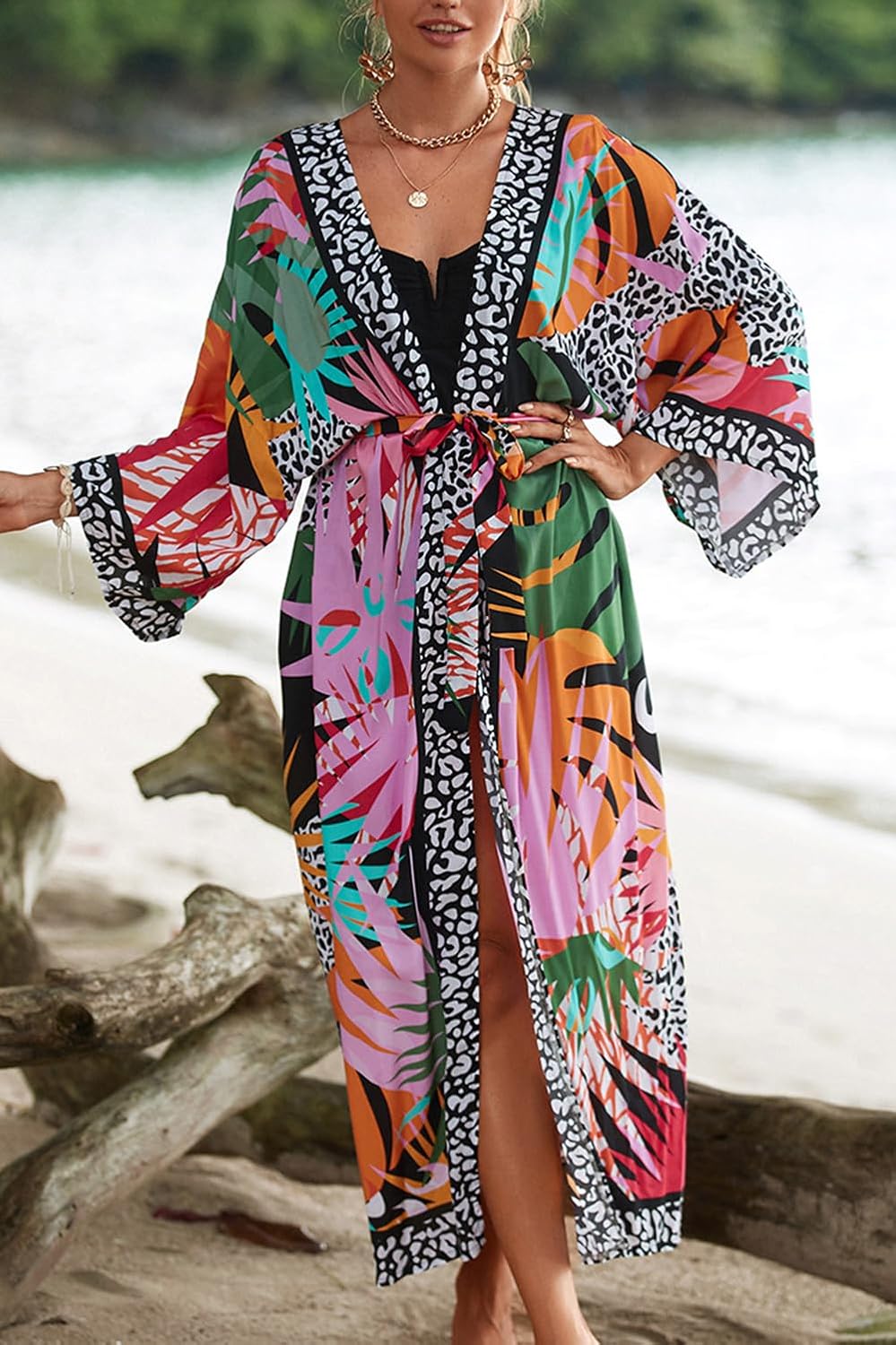 Damen Bohemian Cardigan Maxikleid Strand Vertuschung Robe Lange Kimono Robs One Size Einheitsgrösse