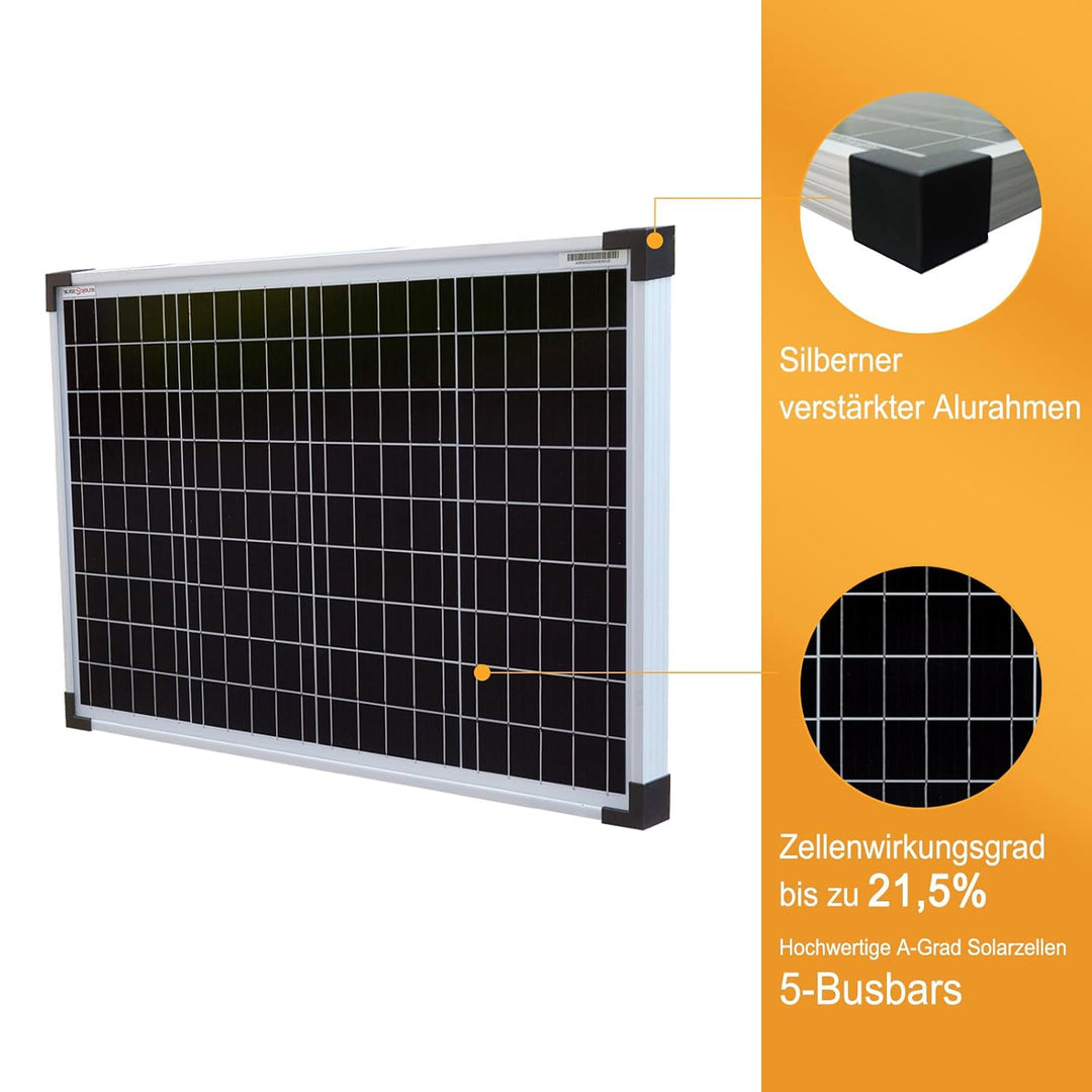 enjoy solar® Monokristallines Solar panel deal für Wohnmobil, Gartenhäuse, Boot (Mono 50W) 50W, 12V,