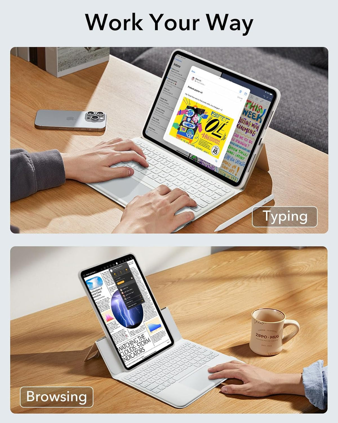 ESR für iPad Pro 11 Zoll (M5/M4, 2025/2024), Tastatur Hülle mit Trackpad, magnetisch abnehmbare Tast