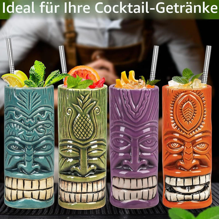 SuproBarware Tiki Tassen Set von 12 - Grosse Cocktail Tiki Gläser Hawaii Party Niedlich Exotische Co