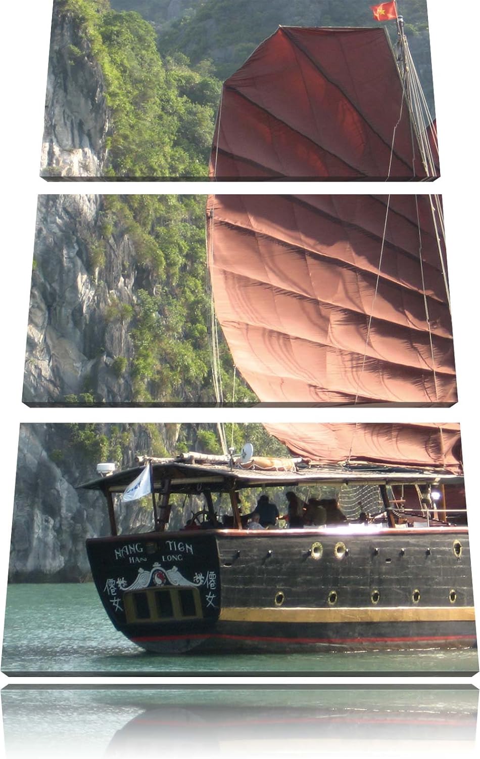 Pixxprint Segelschiff im Sonnenuntergang 3Teiler 120x80 cm Leinwandbild Wandbild Kunstdruck