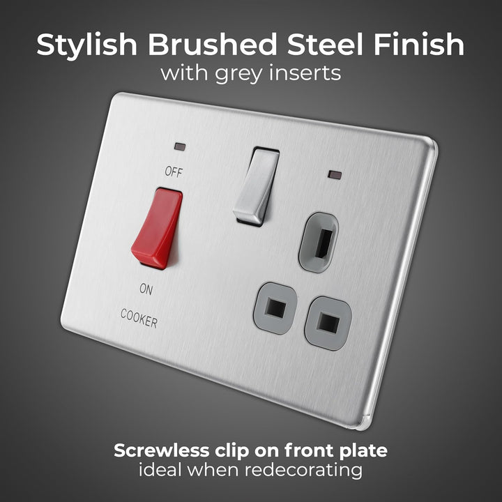 BG NBS70G 45, grau, fbs70g, 250V Slim Brushed Steel, Slim Brushed Steel