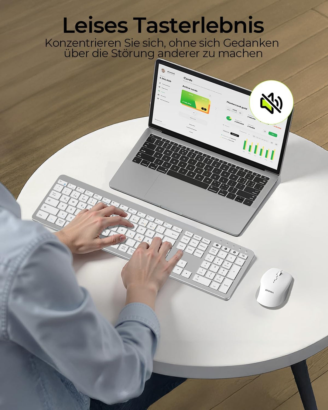 Seenda COE300 Tastatur Maus Set Kabellos, Dual-Bluetooth + 2,4 GHz USB, Ultra-Dünne Funktastatur für