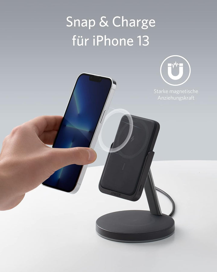 Anker 633 Magnetisches Kabelloses Ladegerät (MagGo), 2-in-1 Ladestation, Abnehmbares, Nur geeignet f