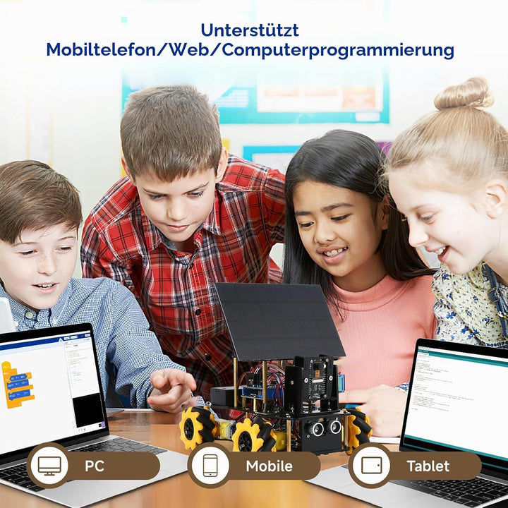 4-in-1-ESP32-Smart-Kamera-Solarroboterauto, 4WD-Fernbedienungsauto-Robotik-Kit für Kinder im Alter v