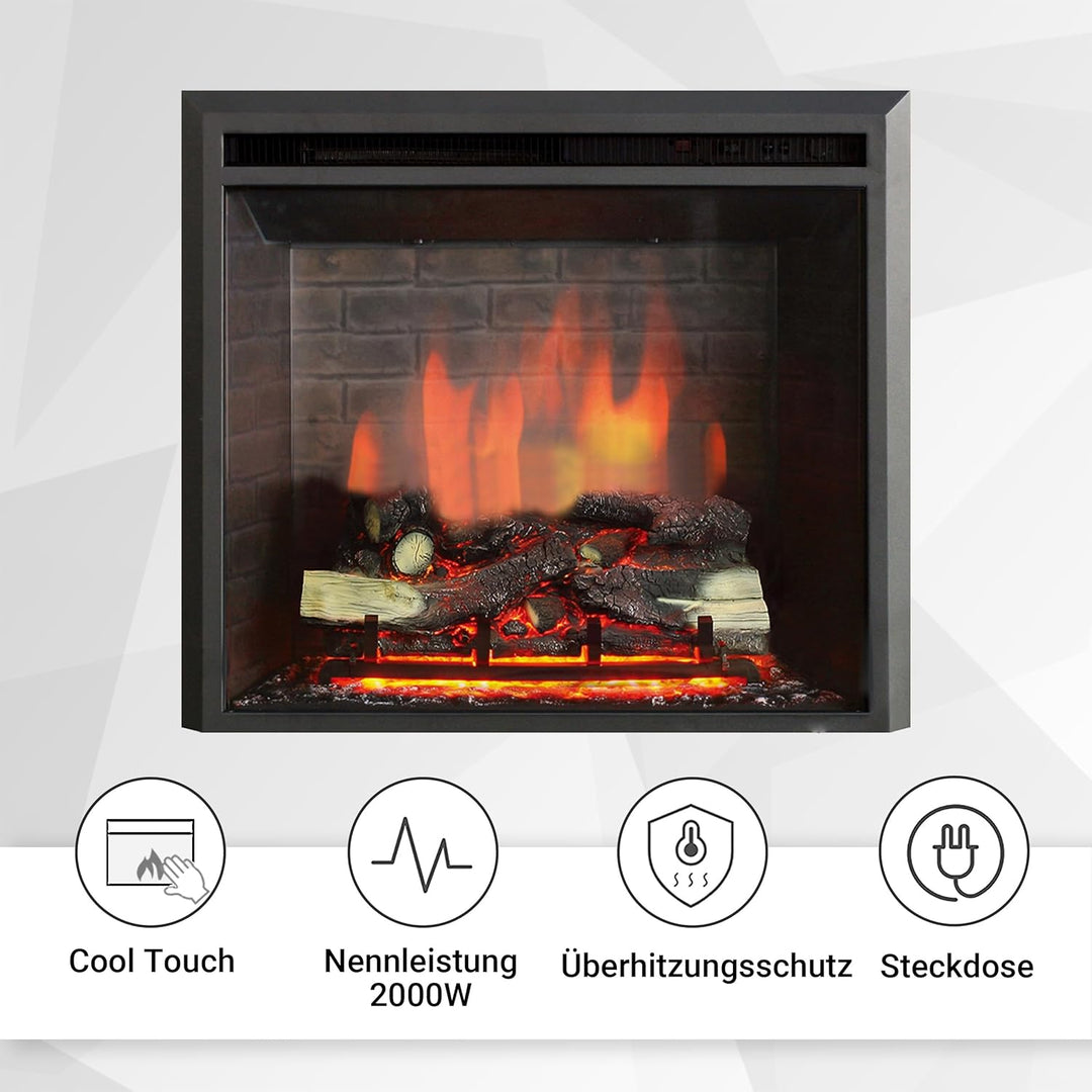 RICHEN Calida 26'' Elektrokamin - Elektrischer Einbaukamin mit Heizung 1000/2000 W, realistischer 3D