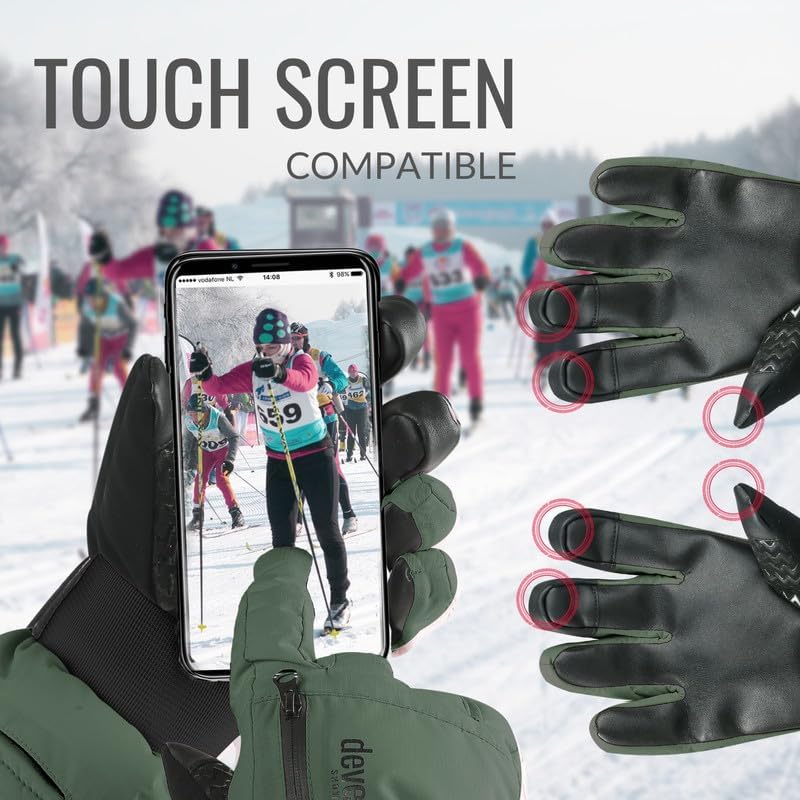 devembr Skihandschuhe mit Handgelenkschützern, Warme Snowboardhandschuhe für Herren und Damen (XS/S/