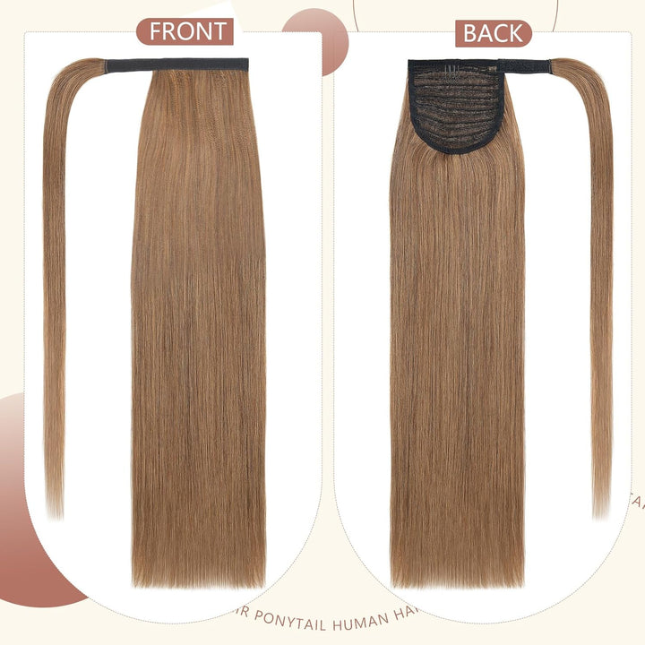 Elailite Ponytail Extension Echthaar #6 Hellbraun, Haarverlängerung Zopf Haarzopf Pferdeschwanz Haar