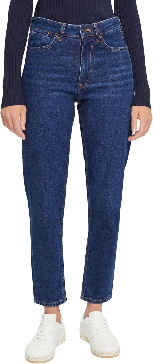 ESPRIT Jeans mit hohem Bund und geradem Beinverlauf 24 Blue Dark Washed, 24 Blue Dark Washed