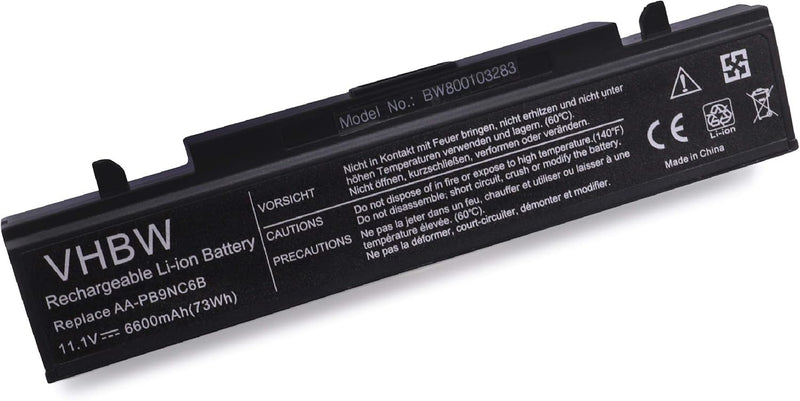 vhbw Li-Ion Akku 6600mAh (11.1V) schwarz kompatibel mit Notebook Laptop Samsung RV410, RV415, RV509,