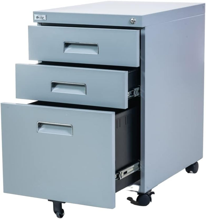 Metall Rollcontainer 3 Schubladen abschliessbar Hängeregister Aktenschrank Büromöbel Homeoffice Büro