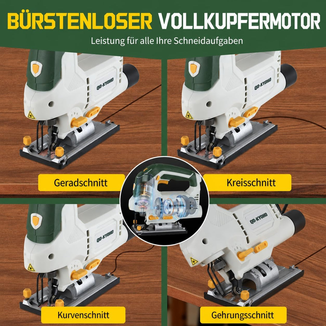 Stichsäge 800W für Holzbearbeitung, 3200 SPM Schnur-Stichsäge mit eingebautem Laser & LED-Licht, 4 O