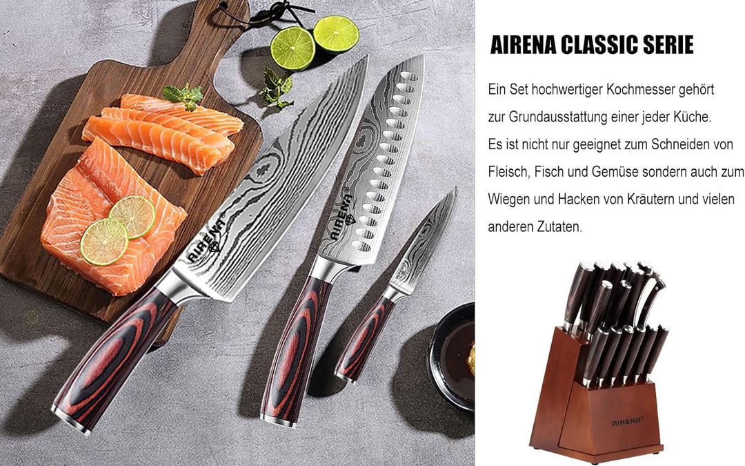 AIRENA Küchenmesser Set,3-tlg Messerset aus hochwertigem Carbon Edelstahl, Profi Messer set mit 8" K
