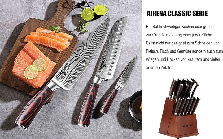 AIRENA Küchenmesser Set,3-tlg Messerset aus hochwertigem Carbon Edelstahl, Profi Messer set mit 8" K