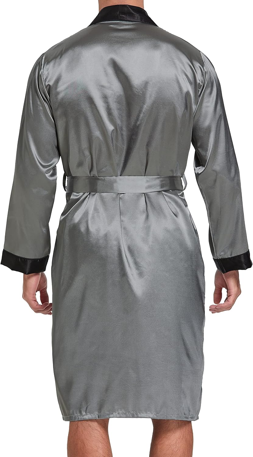 Herren Satin Bademantel, Leichter Seiden Langarm Bademantel mit Shorts Set, Spa Kimono Nachtwäsche X