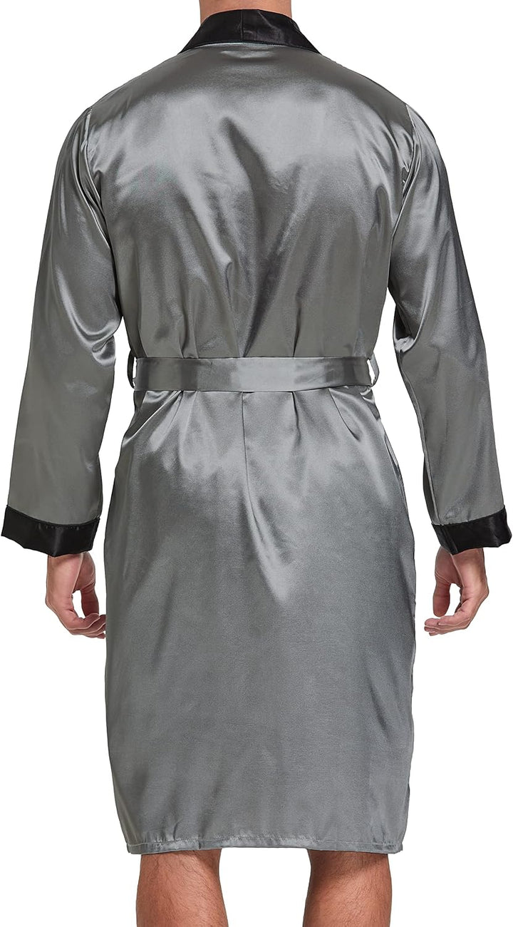 Herren Satin Bademantel, Leichter Seiden Langarm Bademantel mit Shorts Set, Spa Kimono Nachtwäsche X