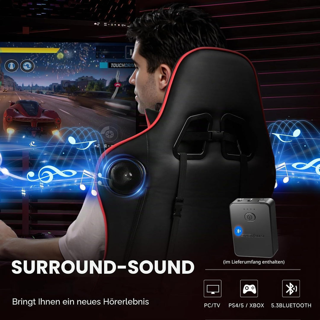 GTPLAYER Gaming Stuhl mit Fussstützen Lautsprecher Bluetooth, Gamer Stuhl Ergonomischer Computerstuh