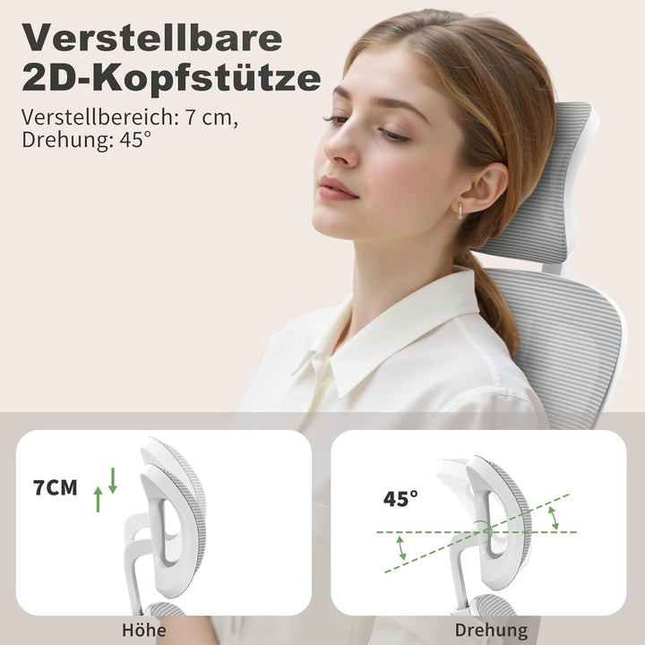 rattantree Bürostuhl, Schreibtischstuhl mit Hochklappbaren Armlehnen, Kopfstütze und Rückenlehne, Kl